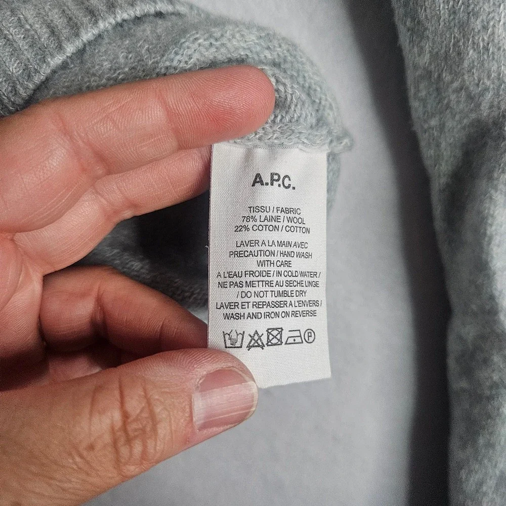 APC Rue Madame Paris Wool Cotton Crewneck Sweater Light Blue Puff Shoulder Small